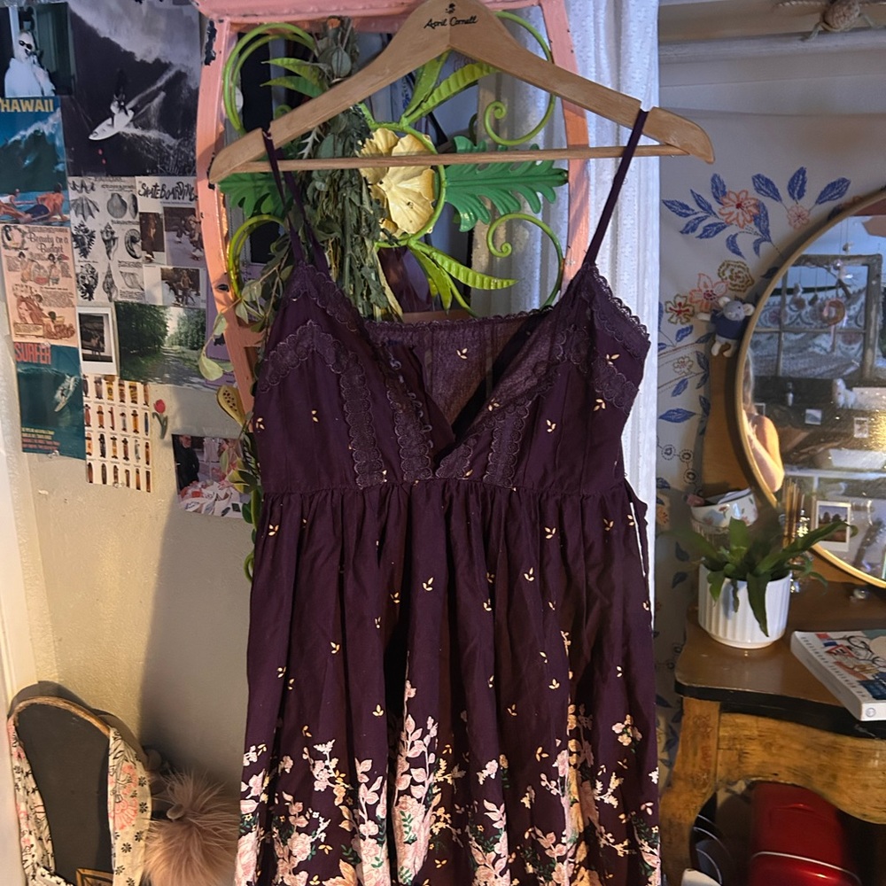 Purple Floral Spaghetti Strap Dress